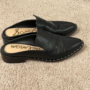 Sam Edelman Black Leather Slides with Grommet Detail